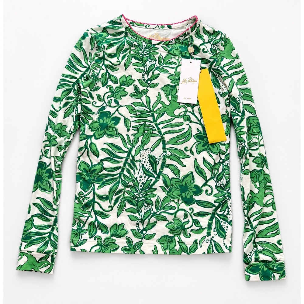 Lilly Pulitzer Sammy Pajama Top Girls 10 Green NWT Fiddle Leaf Lil Escape Plan
